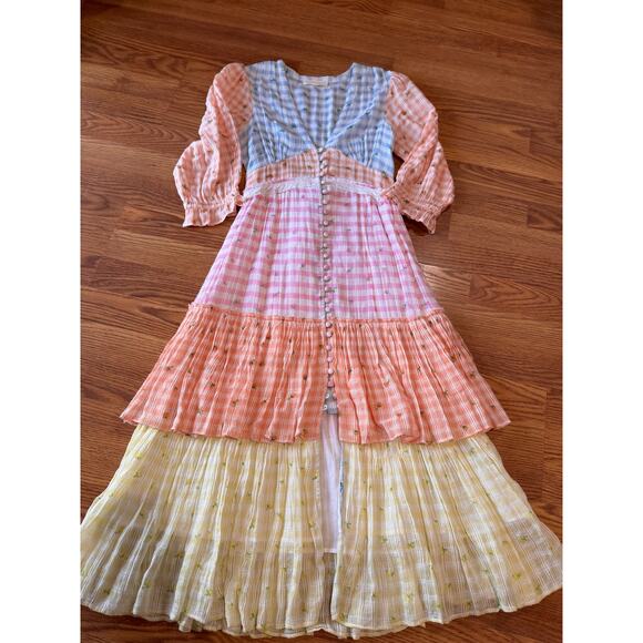 LOVESHACKFANCY Ollie Tiered Floral Checkered Cotton boho Midi Dress size 2 - Picture 9 of 14
